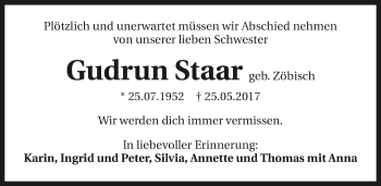 Traueranzeige von Gudrun Staar 