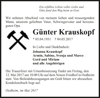 Traueranzeige von Günter Krauskopf 
