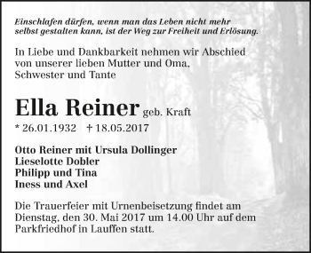Traueranzeige von Ella Reiner 