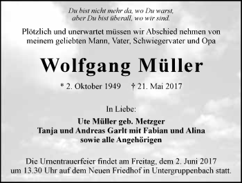 Traueranzeige von Wolfgang Müller 