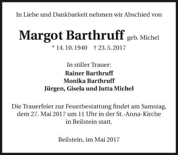 Traueranzeige von Margot Barthruff 
