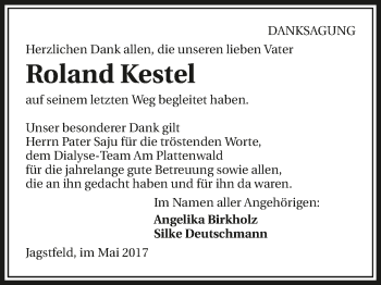 Traueranzeige von Roland Kestel 