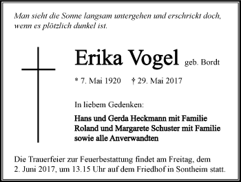 Traueranzeige von Erika Vogel 