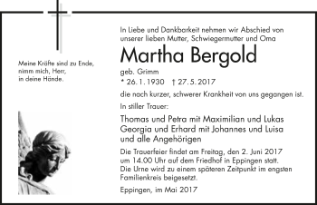 Traueranzeige von Martha Bergold 