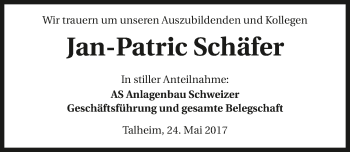 Traueranzeige von Jan-Patric Schäfer 
