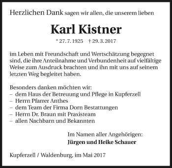 Traueranzeige von Karl Kistner 