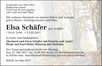 Traueranzeige von Elsa Schäfer 