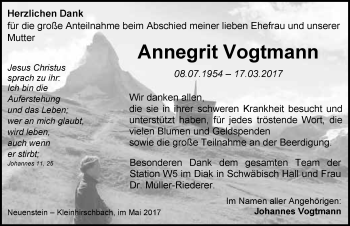 Traueranzeige von Annegrit Vogtmann 