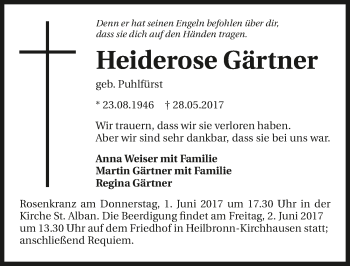 Traueranzeige von Heiderose Gärtner 