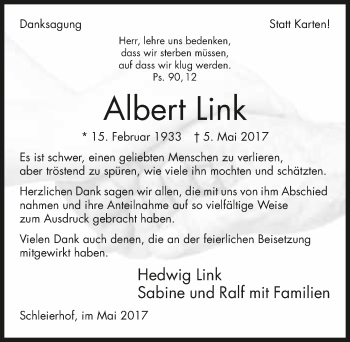 Traueranzeige von Albert Link 