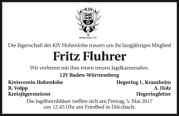 Traueranzeige von Fritz Fluhrer 