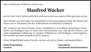 Traueranzeige von Manfred Wacker 