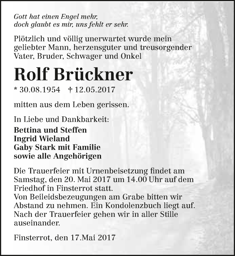  Traueranzeige für Rolf Brückner vom 17.05.2017 aus 