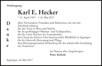 Traueranzeige von Karl E. Hecker