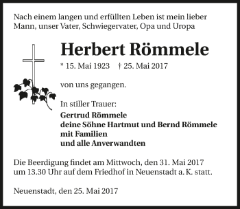 Traueranzeige von Herbert Römmele