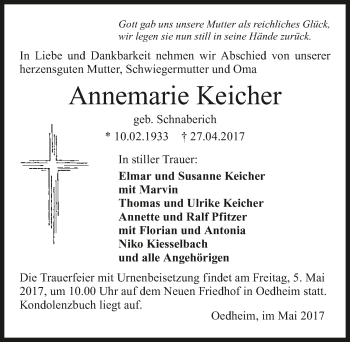 Traueranzeige von Annemarie Keicher 
