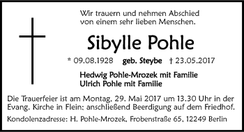 Traueranzeige von Sibylla Pohle 