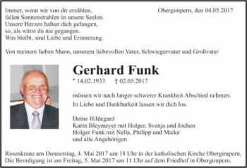 Traueranzeige von Gerhard Funk 