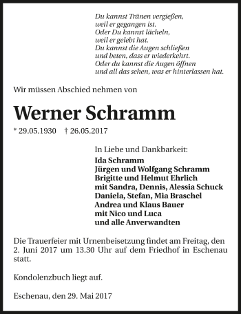 Traueranzeige von Werner Schramm 