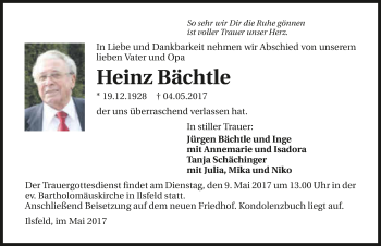 Traueranzeige von Heinz Bächtle 