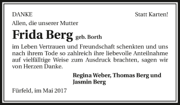 Traueranzeige von Frida Berg 