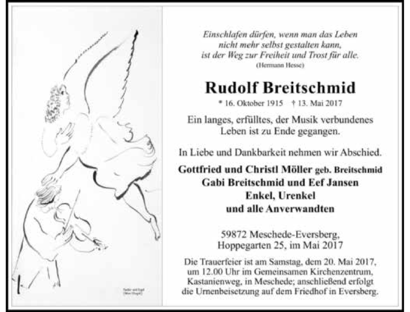  Traueranzeige für Rudolf Breitschmid vom 17.05.2017 aus 