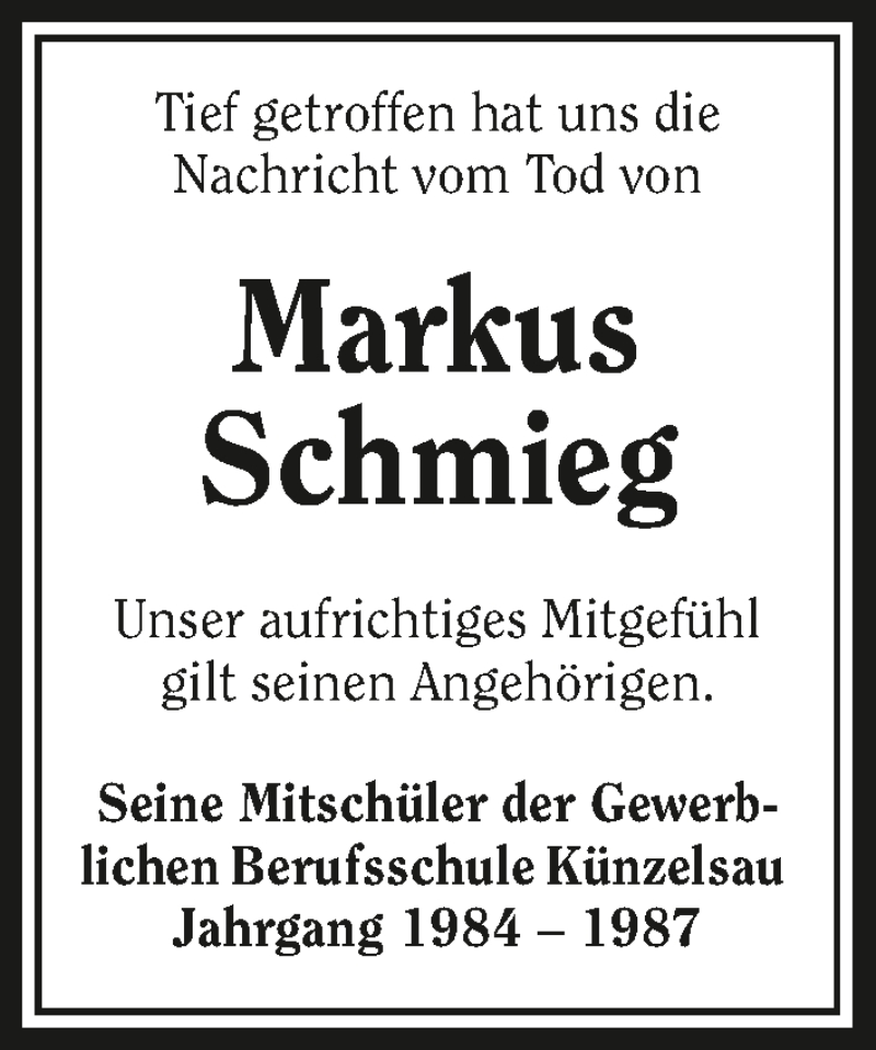  Traueranzeige für Markus Schmieg vom 30.05.2017 aus 
