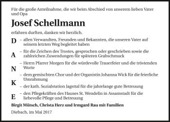 Traueranzeige von Josef Schellmann 