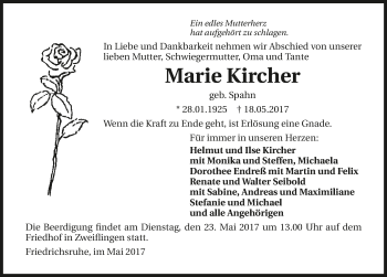 Traueranzeige von Marie Kircher 