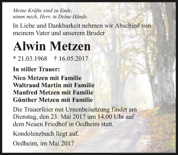 Traueranzeige von Alwin Metzen 