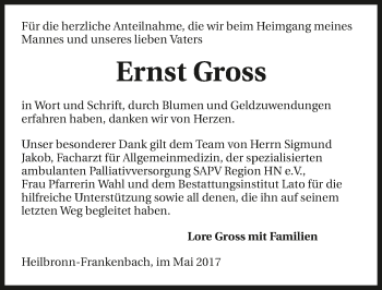 Traueranzeige von Ernst Gross 