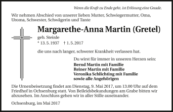 Traueranzeige von Margarethe-Anna Martin 