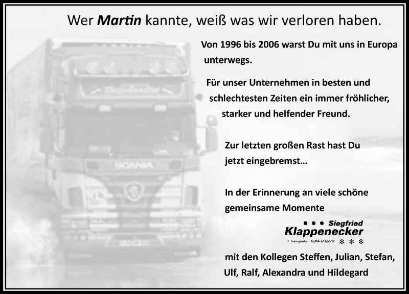  Traueranzeige für Martin Klappenecker vom 01.06.2017 aus 