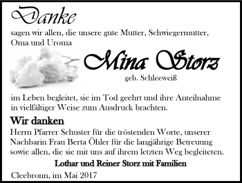 Traueranzeige von Mina Storz 