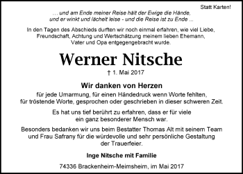 Traueranzeige von Werner Nitsche 