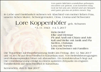 Traueranzeige von Lore Koppenhöfer 
