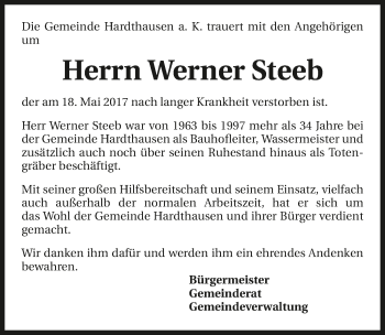 Traueranzeige von Werner Steeb 