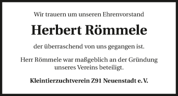 Traueranzeige von Herbert Römmele 