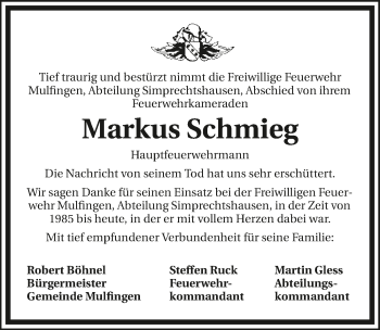 Traueranzeige von Markus Schmieg 