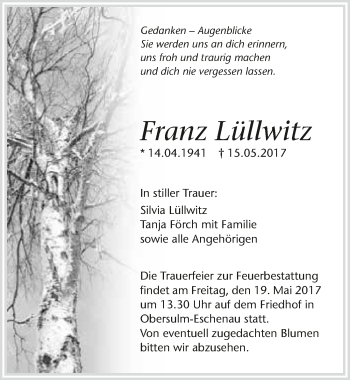 Traueranzeige von Franz Lüllwitz 