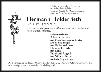 Traueranzeige von Hermann Holderrieth 