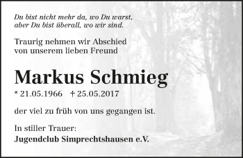 Traueranzeige von Markus Schmieg 
