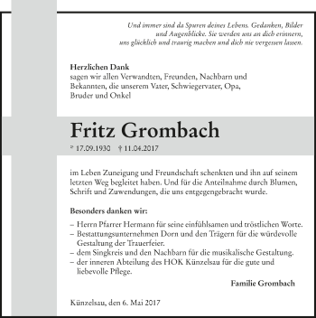 Traueranzeige von Fritz Grombach 