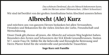 Traueranzeige von Albrecht Kurz 