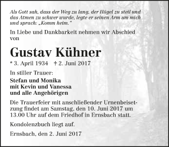 Traueranzeige von Gustav Kühner 