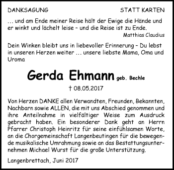 Traueranzeige von Gerda Ehmann 