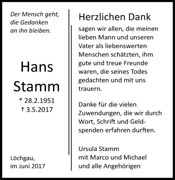Traueranzeige von Hans Stamm 