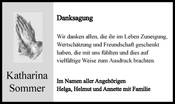 Traueranzeige von Katharina Sommer 