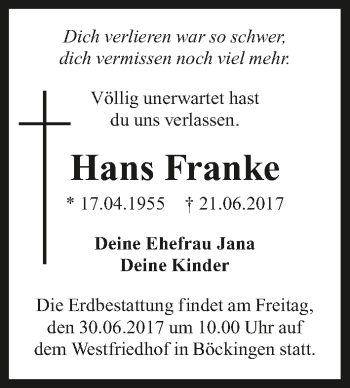 Traueranzeige von Hans Franke