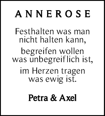 Traueranzeige von Annerose Riehle 